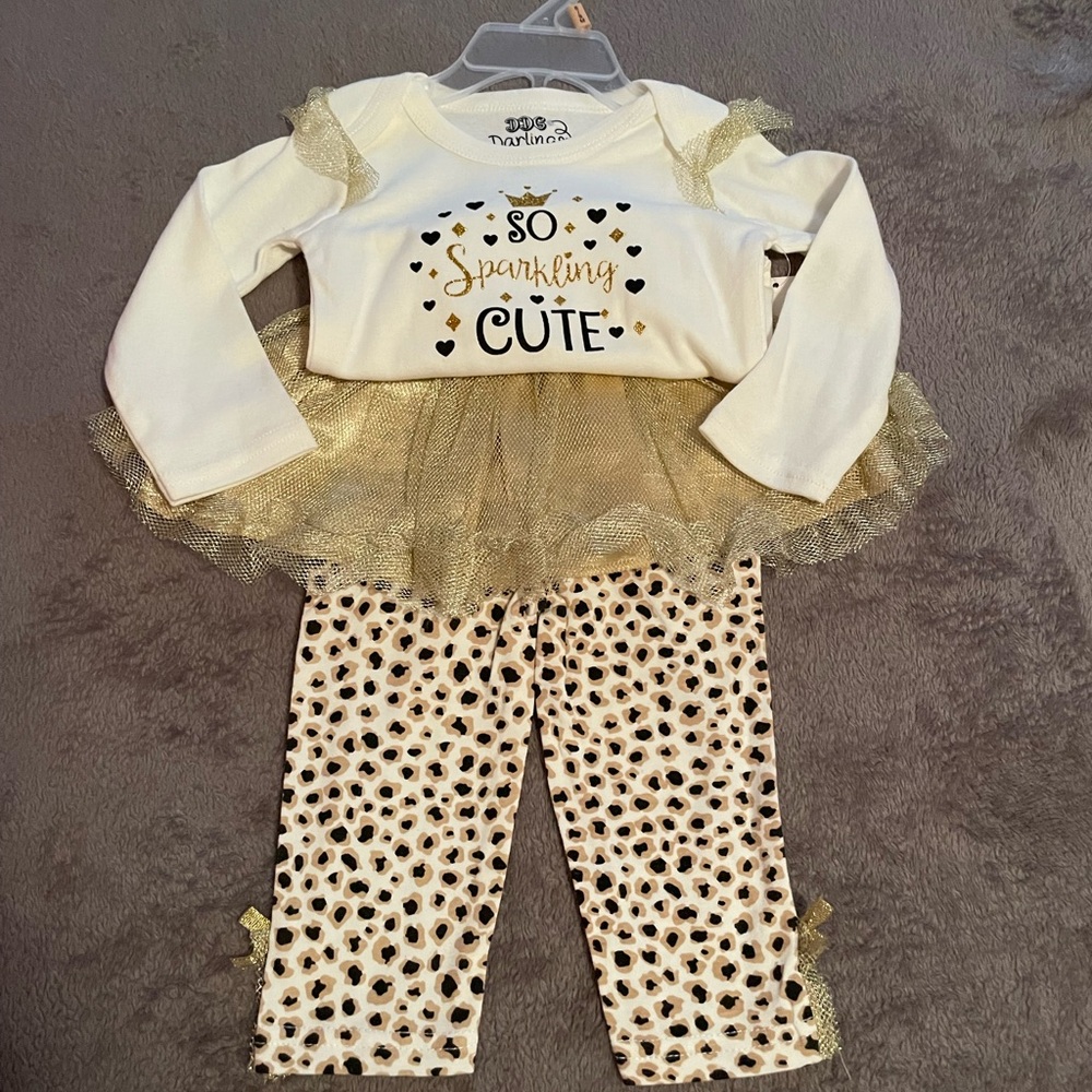 Girls 2 piece gold tutu set 6/9 months